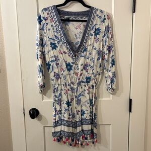 Floral V-Neck Romper with Tassels